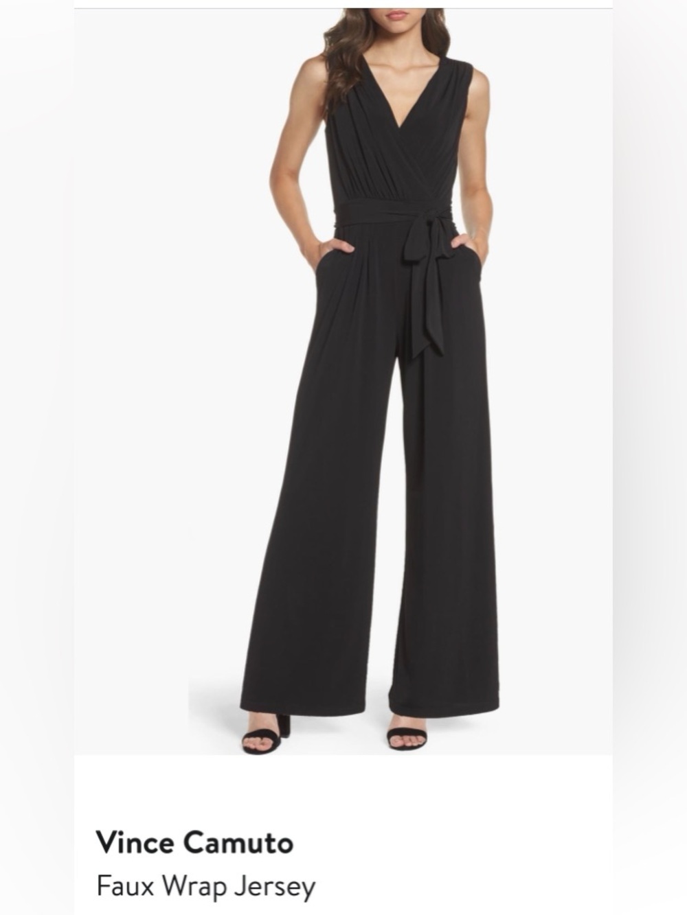 Vince Camuto Black Faux Wrap Jersey Wide-Leg Jumpsuit Size Small